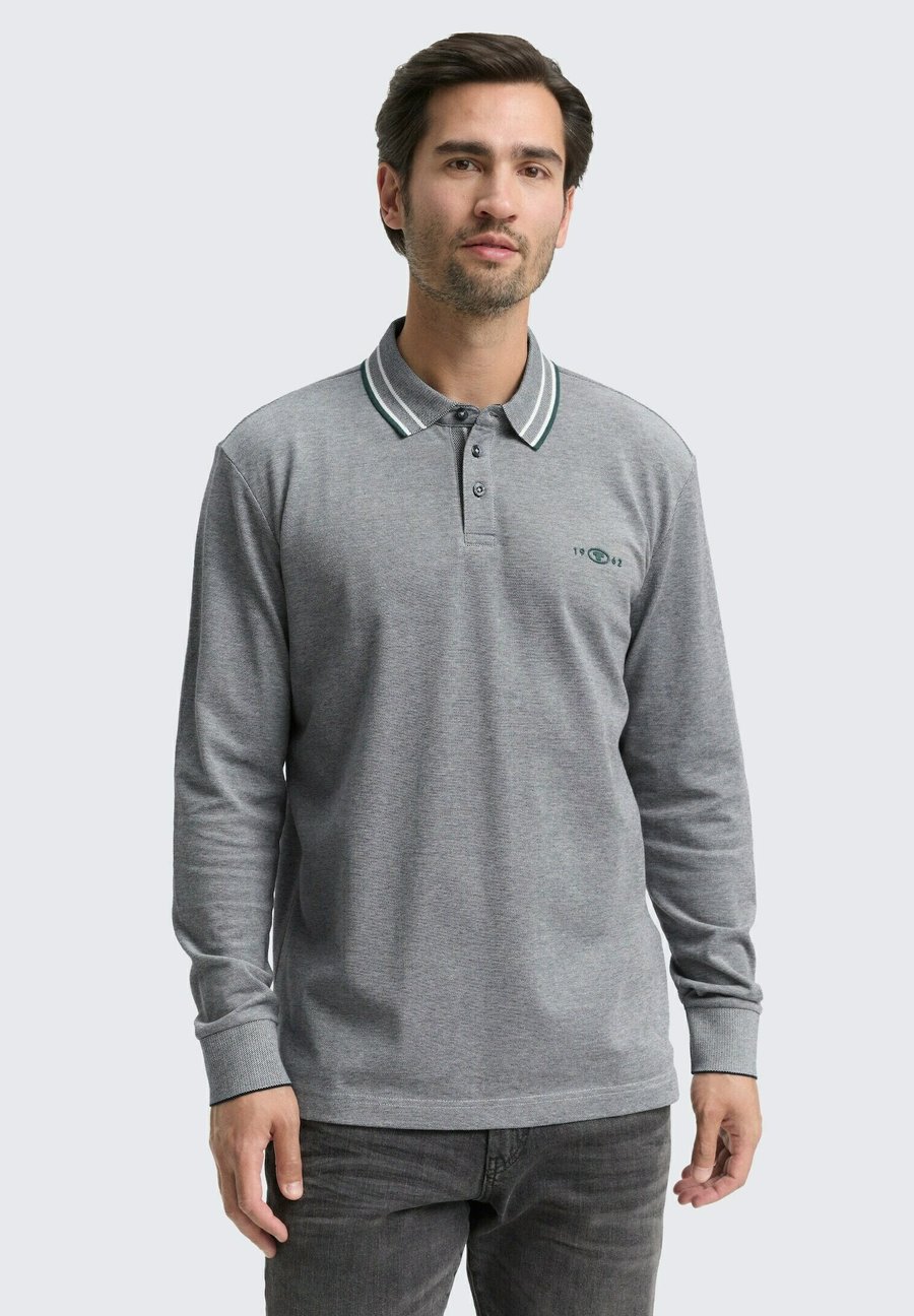 

Поло TOM TAILOR LANGARM MIT LOGO-PRINT, Navy White Two Tone Pique/Grey