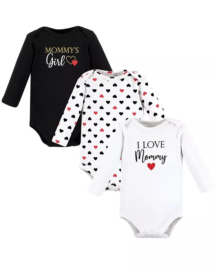 

Хлопковые боди с длинными рукавами для маленьких девочек Mommy Red Black (3 шт.) Hudson Baby, белый