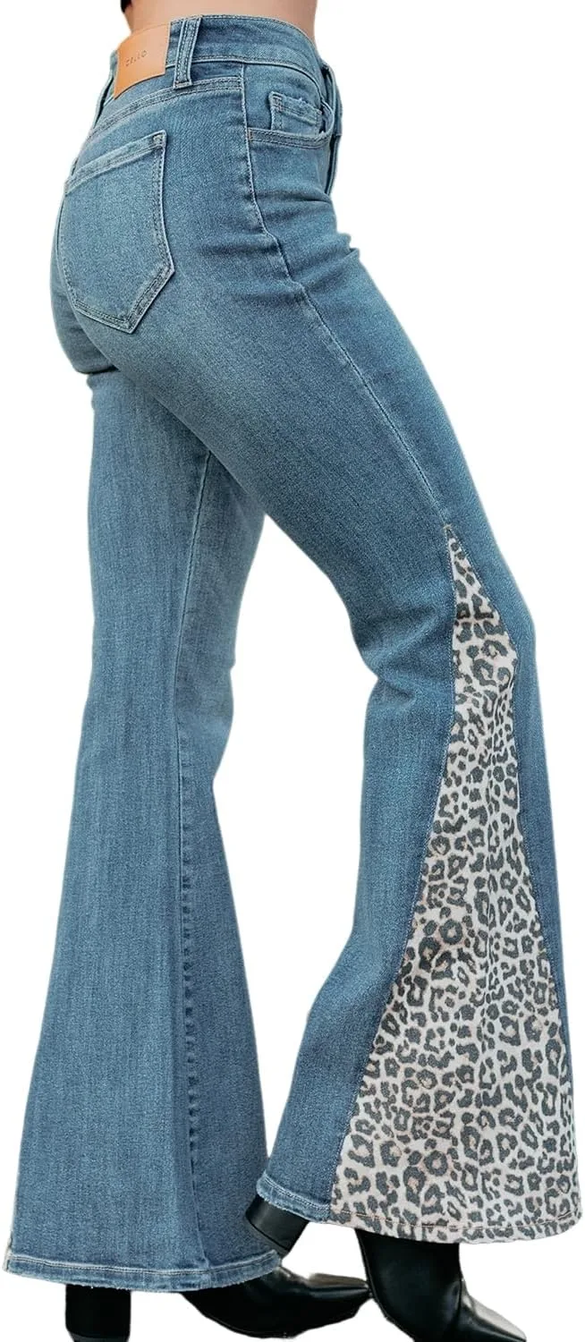 

Джинсы для женщин Dusk Blue с леопардовым принтом Flare Leg Loricete