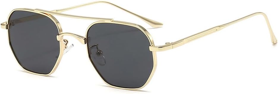 

Мужские солнцезащитные очки в стиле ретро с двойными перемычками и многоугольными металлическими линзами, градиентные линзы, защита от УФ-излучения UV400, модные женские солнцезащитные очки TKKTLLT, Golden Gray