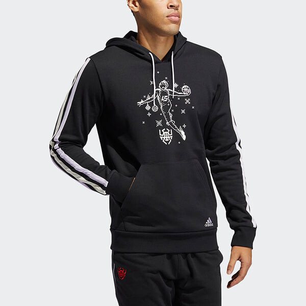 Толстовка adidas Don Decorate Po Solid Color Stripe Basketball Casual Sports hooded Pullover Black, черный — фото 3