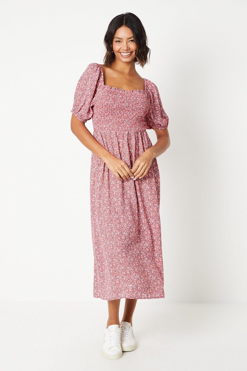 

Платье миди с присборенным лифом Ditsy Dorothy Perkins, розовый