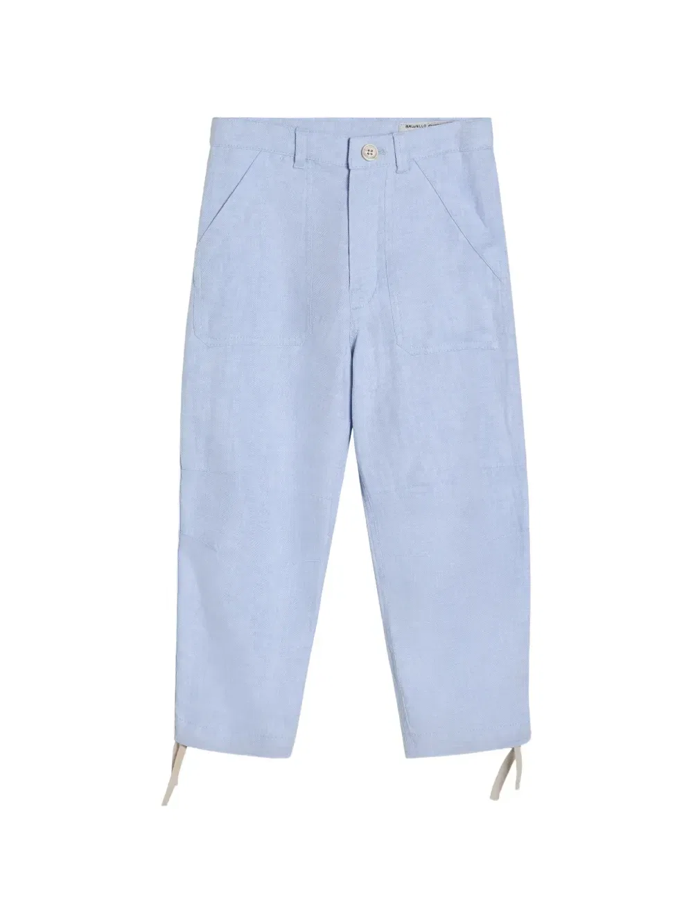 Брюки из льна и хлопка с диагональным плетением Brunello Cucinelli Kids, синий