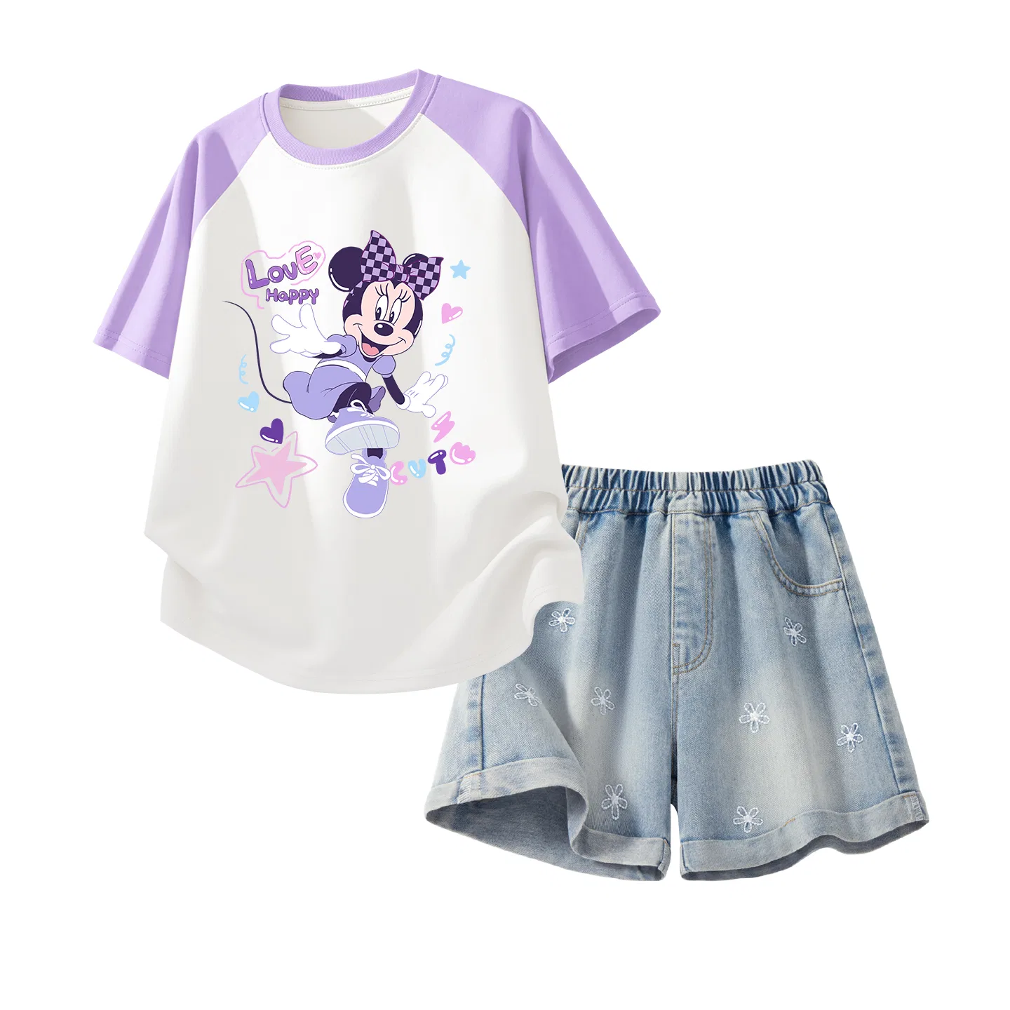 Спортивный костюм для детей Disney с принтом, модель Casual Sportswear, фиолетово-белый и джинсово-синий — фото 4