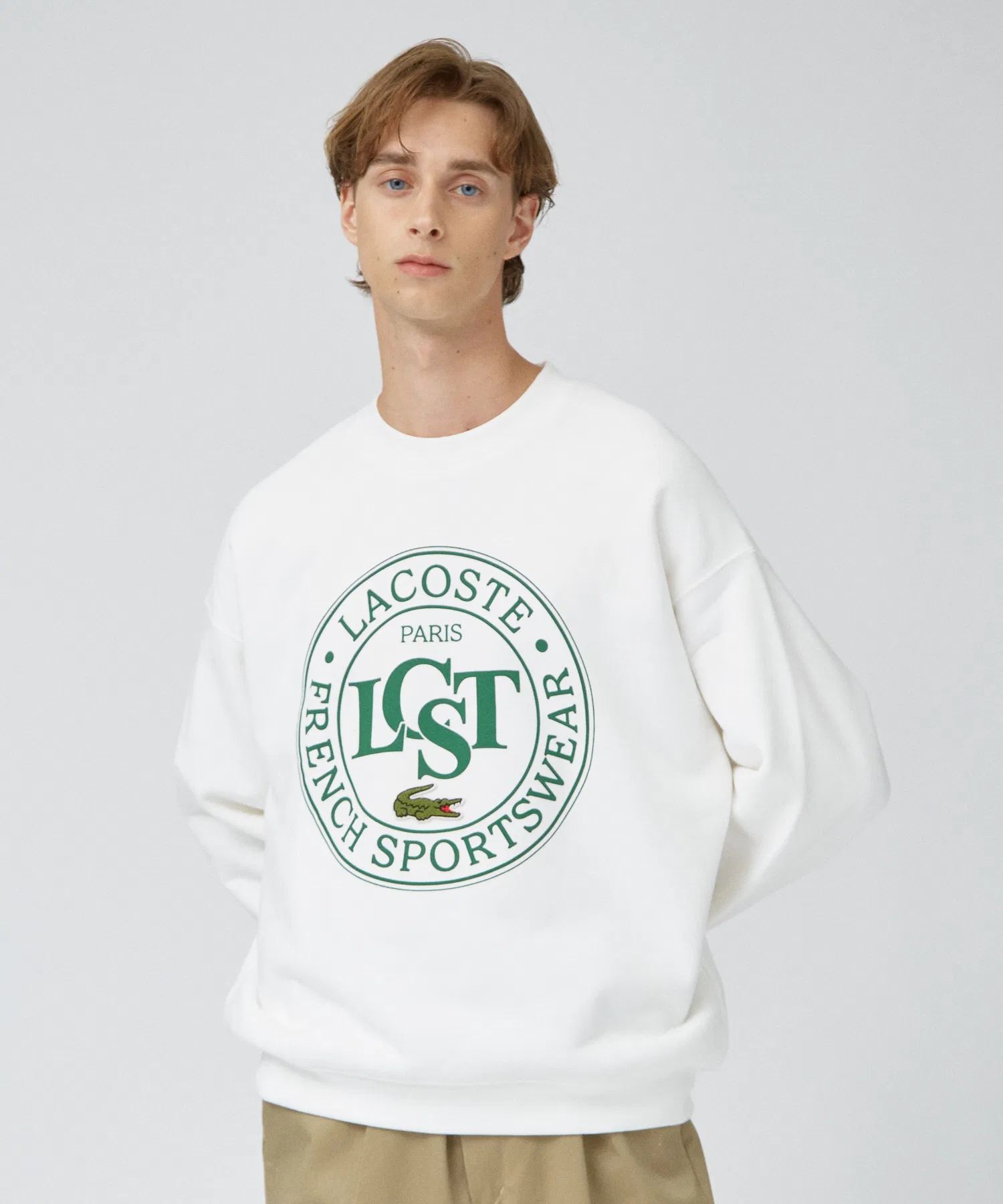 Свитшот LACOSTE с графическим принтом, круглый вырез, однотонный