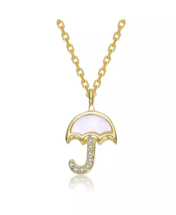 

Детское ожерелье с кулоном в виде зонтика, покрытое 14-каратным золотом, перламутром и прозрачными кубическими цирконами Gigigirl, gold