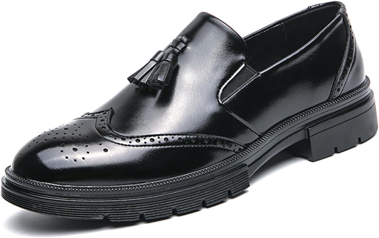 

Мужские лоферы из мягкой кожи с кисточками, платформой и массивным каблуком, модные броги с декоративной перфорацией, удобные с круглым носком, противоскользящие, с легким надеванием, пенни-лоферы Bnwelk, черный