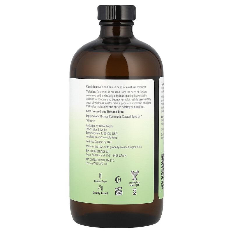 NOW Foods, Solutions, сертифицированное органическое касторовое масло, 473 мл (16 жидк. Унций) — фото 2