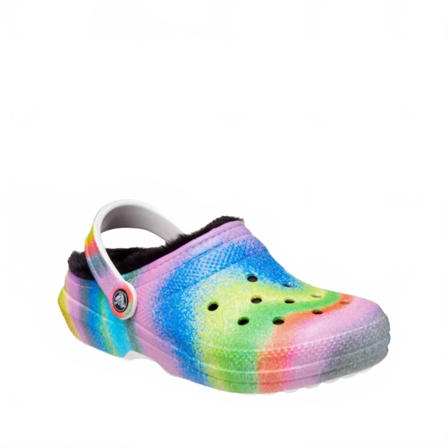 

Мужские классические сабо с подкладкой, окрашенные спреем, из разноцветного/черного меха Crocs, Multi/Black Fur