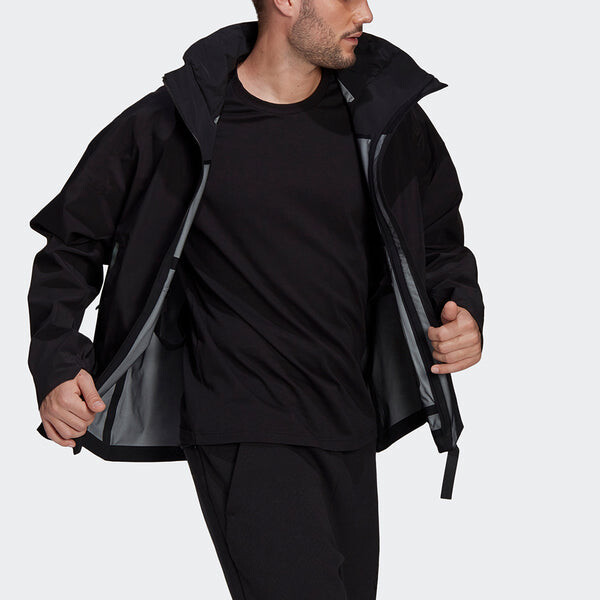 Куртка Men's adidas Myshelter Jkt Outdoor Sports Loose Rainproof Hooded Logo Jacket Black, черный — фото 4