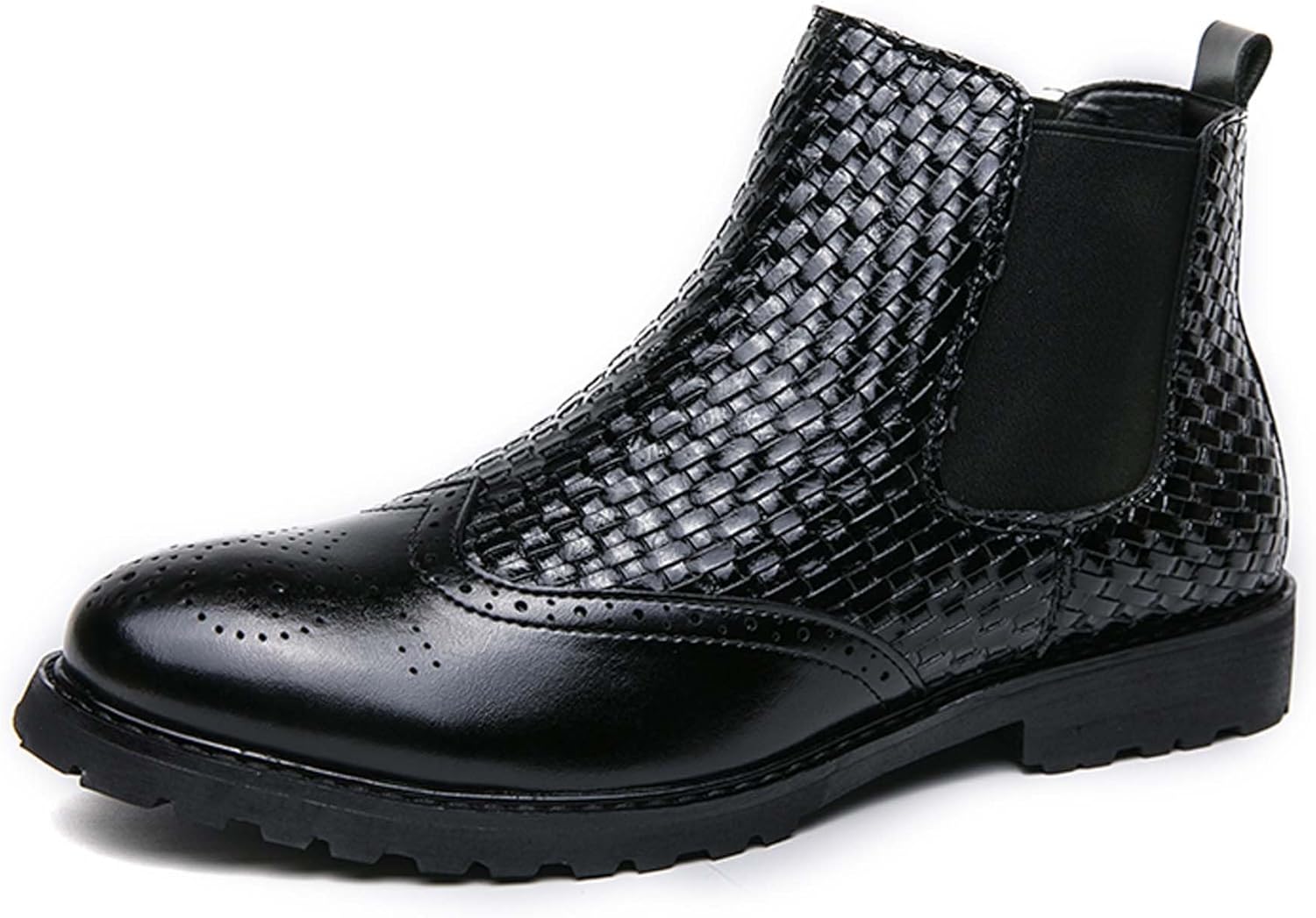 

Мужские ботинки челси, модные, с плетением, для делового, повседневного, формального стиля, с противоскользящим покрытием, для работы, офиса, свадьбы, банкета, униформы, формальной одежды, высокие кожаные ботинки Generic, черный