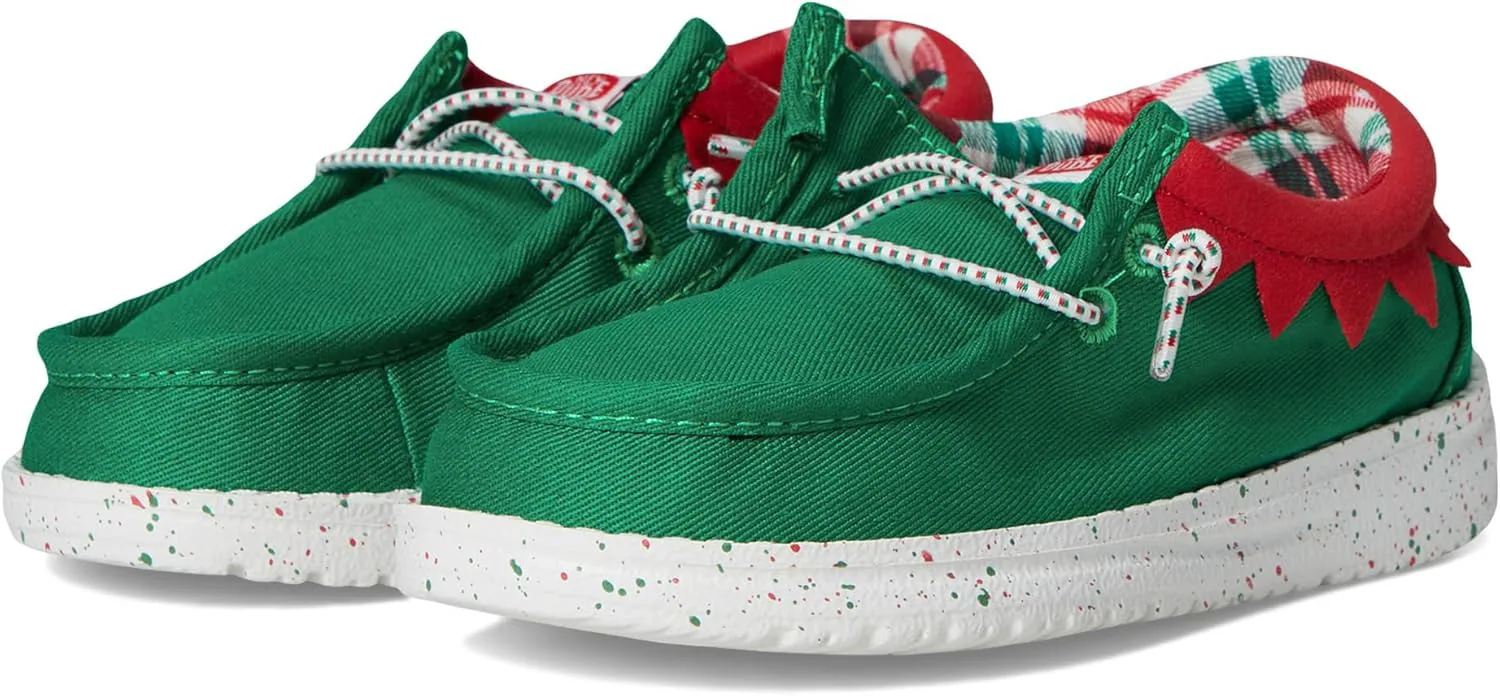 

Hey Dude Kids Wally Holiday ELF (для малышей) - Детские мокасины - Верх из ткани - Эластичные шнурки - Хлопковая подкладка HEYDUDE, зеленый/красный