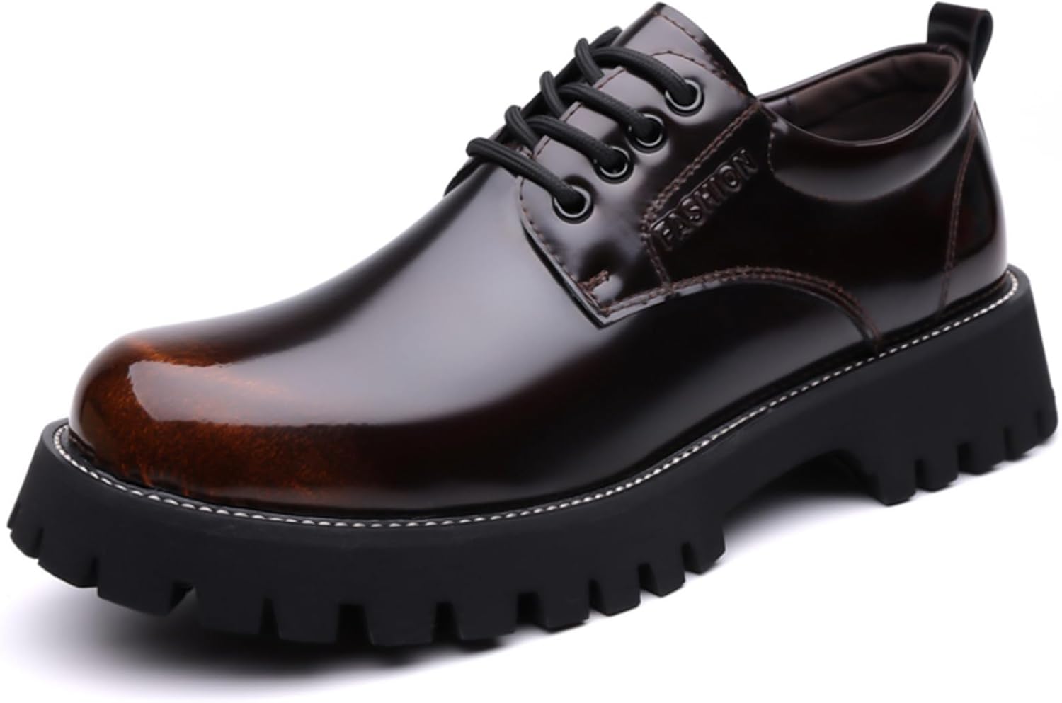 

Мужские оксфорды на платформе из лакированной кожи с шнуровкой, повседневные, с закругленным носком, противоскользящие, на массивном каблуке, дерби, для официальных мероприятий, работы и свадеб Boaobaihuo, коричневый