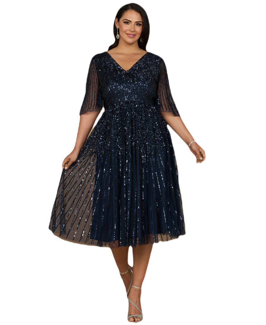 

Женское струящееся миди-платье с пайетками и короткими рукавами Lara, Navy