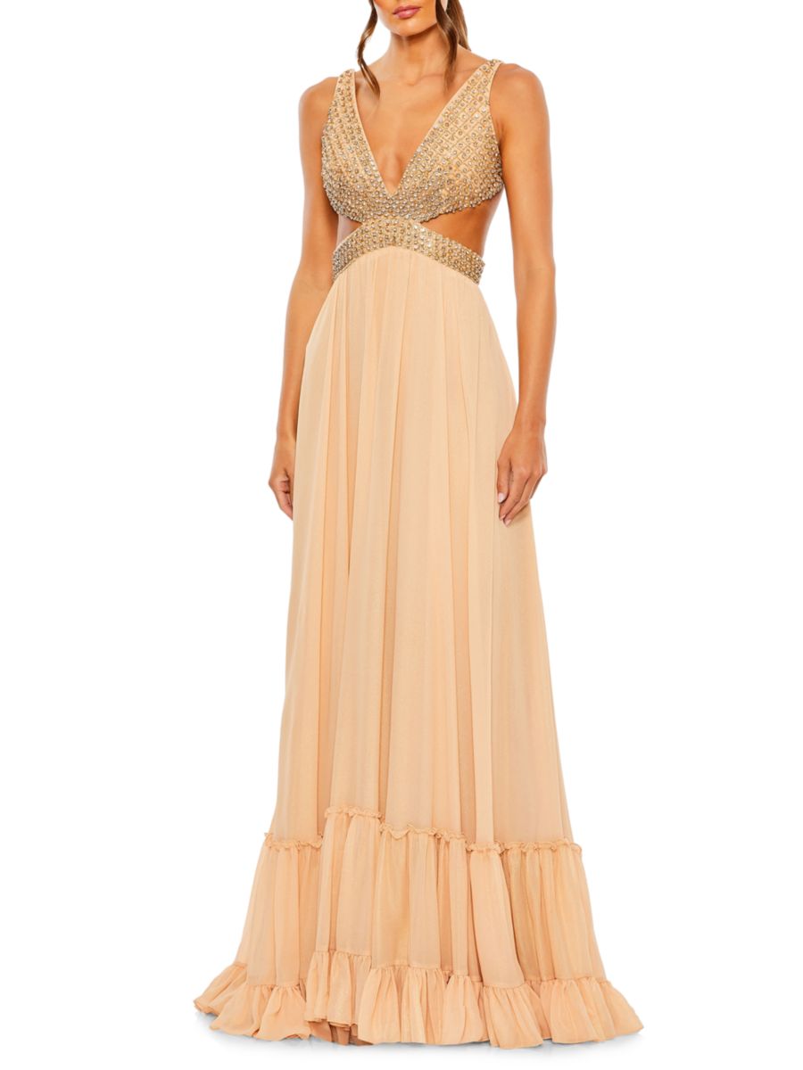 

Украшенное многоярусное платье Mac Duggal, золотой