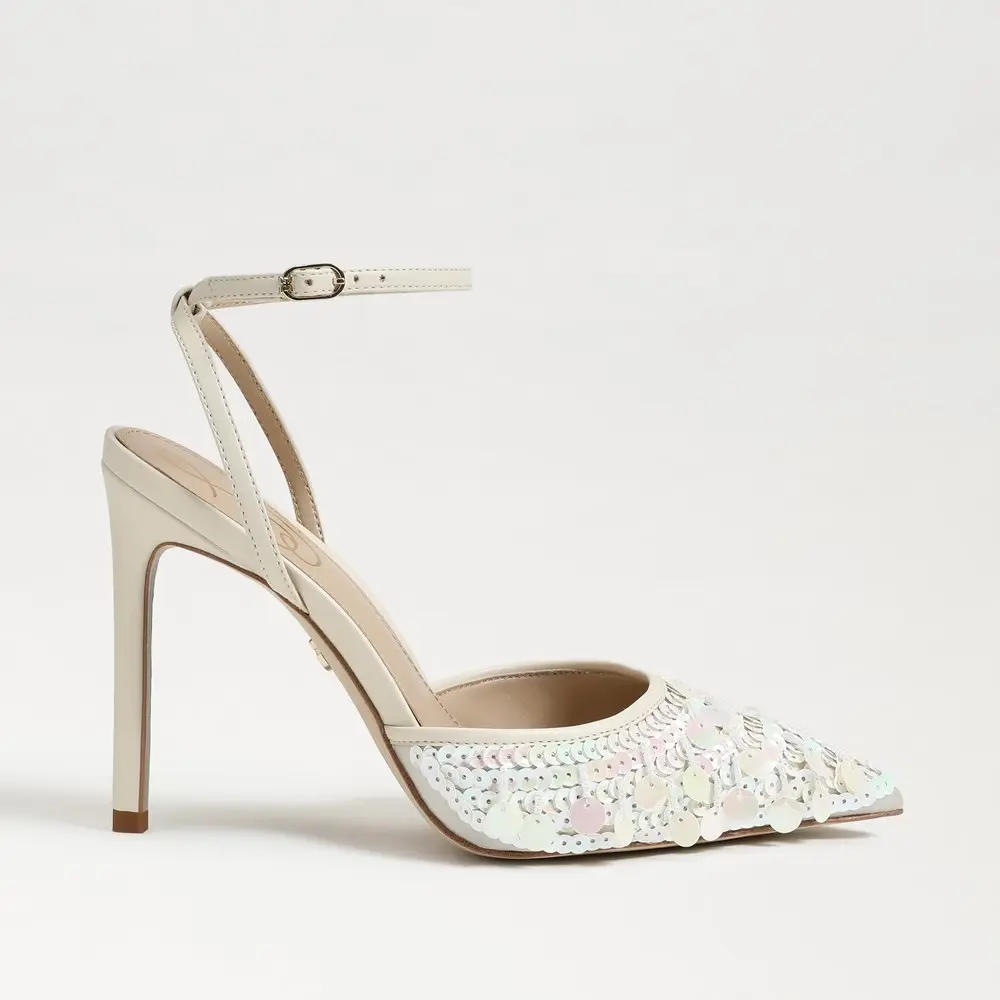 Туфли-лодочки Sam Edelman Avril Pump US 6 Ivory Sequin с ремешком на щиколотке и каблуком-стилетом KHD650 — фото 2