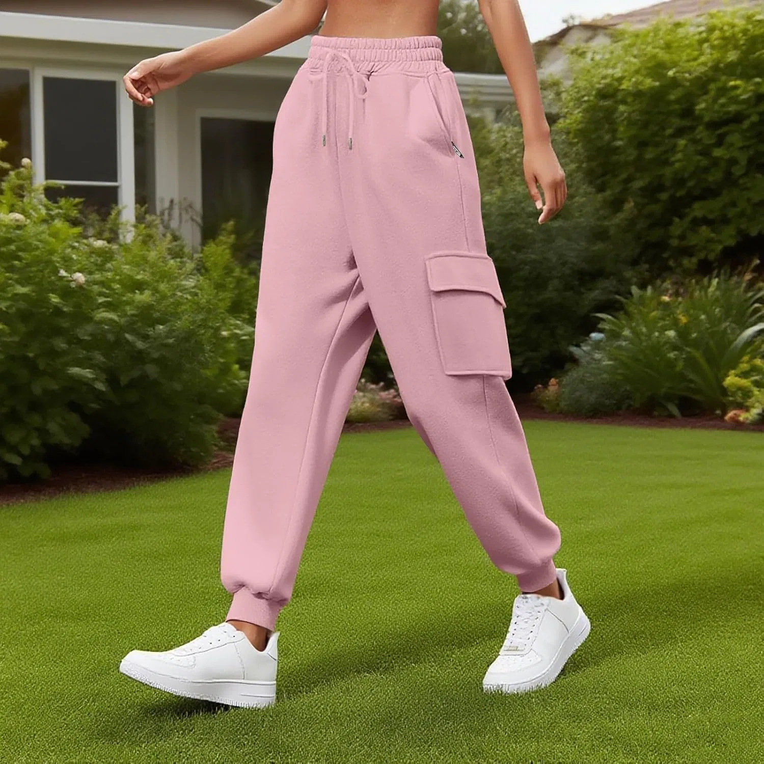 Спортивные брюки карго, высокие, с завышенной талией, Generic, Pink — фото 4