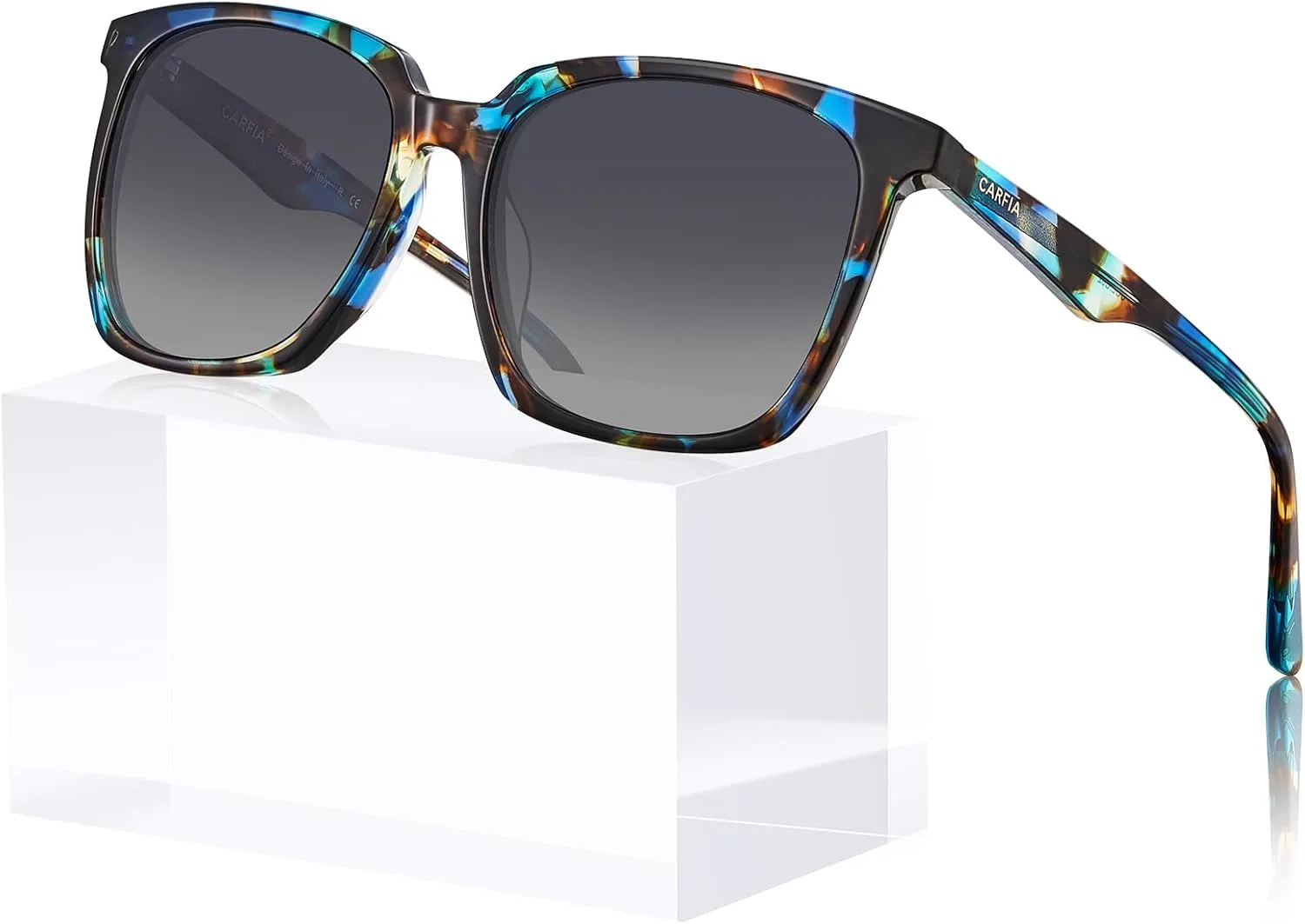 

Женские солнцезащитные очки Carfia Acetate Oversized Square Polarized Sunglasses for Big Face Fashion Retro Sunnies CA5505, 1. Tortoise Frame Grey Gradient Lens