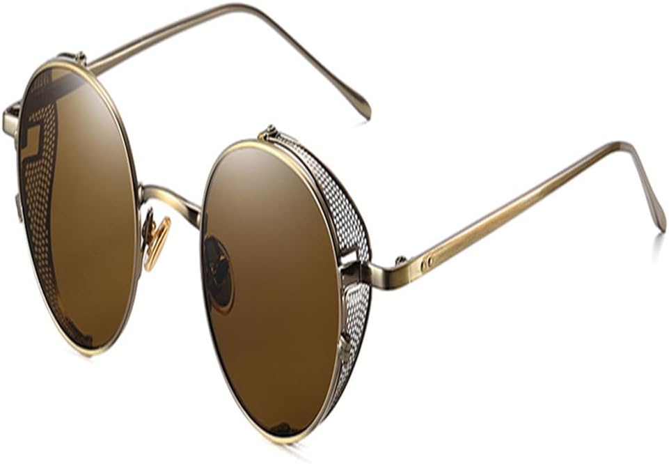 

Женские ретро-солнцезащитные очки в стиле стимпанк с боковыми щитками из золотистого металла; мужские ретро-солнцезащитные очки круглой формы с полой оправой и защитой от УФ-излучения UV400 KTUCN, Brown