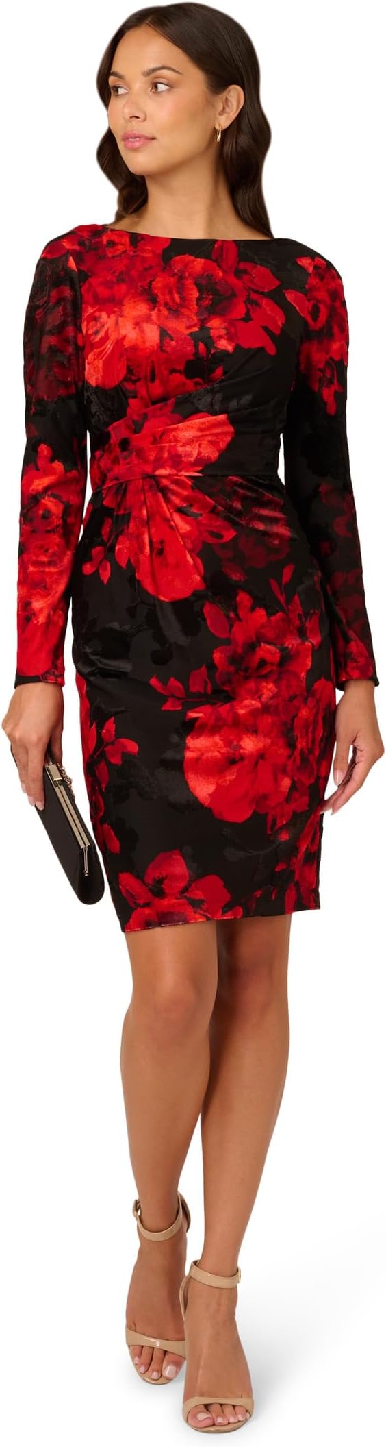 

Платье Adrianna Papell Burnout Velvet Sheath Dress, Black/Red