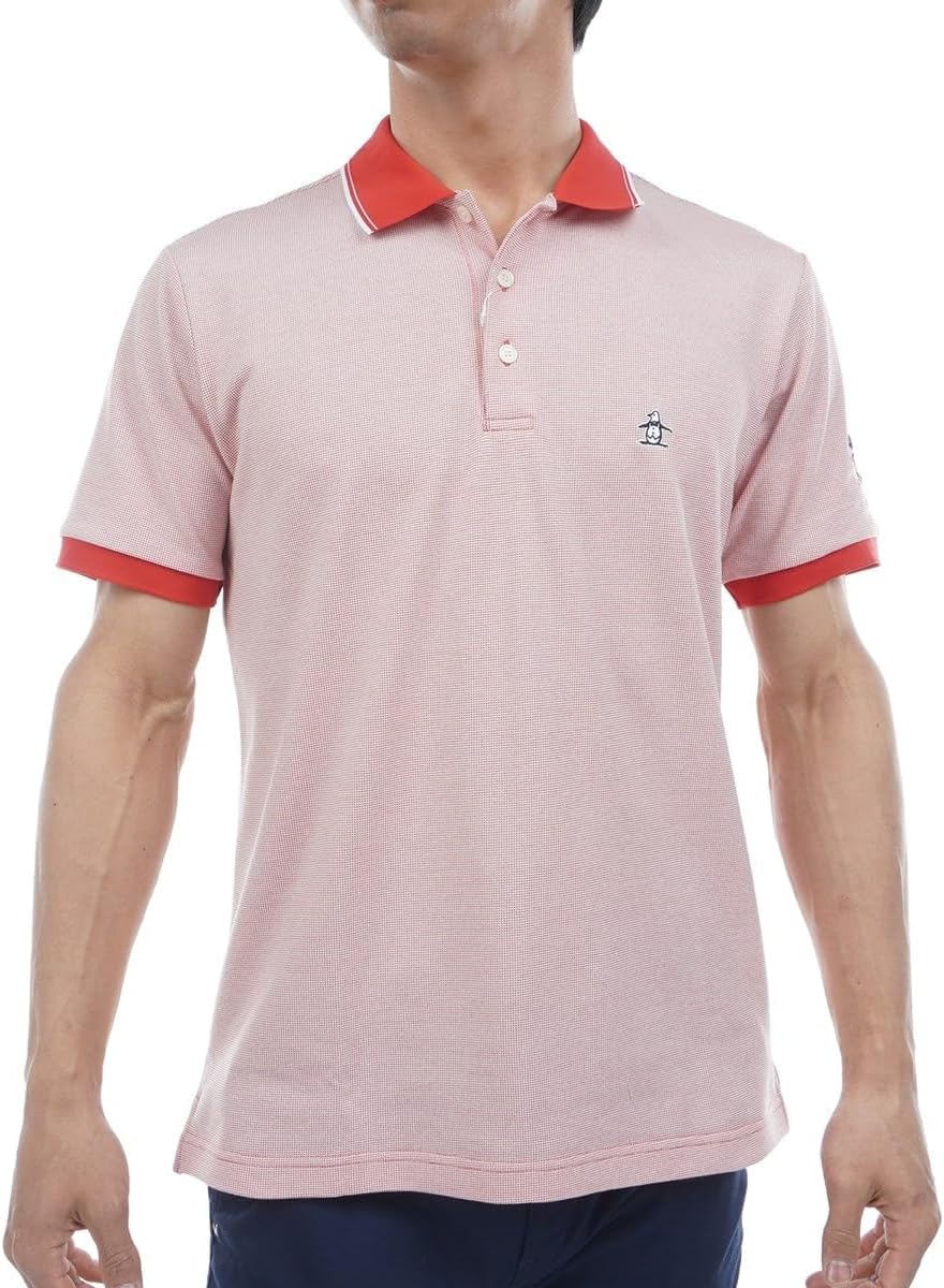 

Мужская рубашка с коротким рукавом Munsing Wear MG5SHS82M, воротник, пике в горошек, влагоотводящая, простая, с вышивкой эмблемы, для игры в гольф Munsingwear, красный