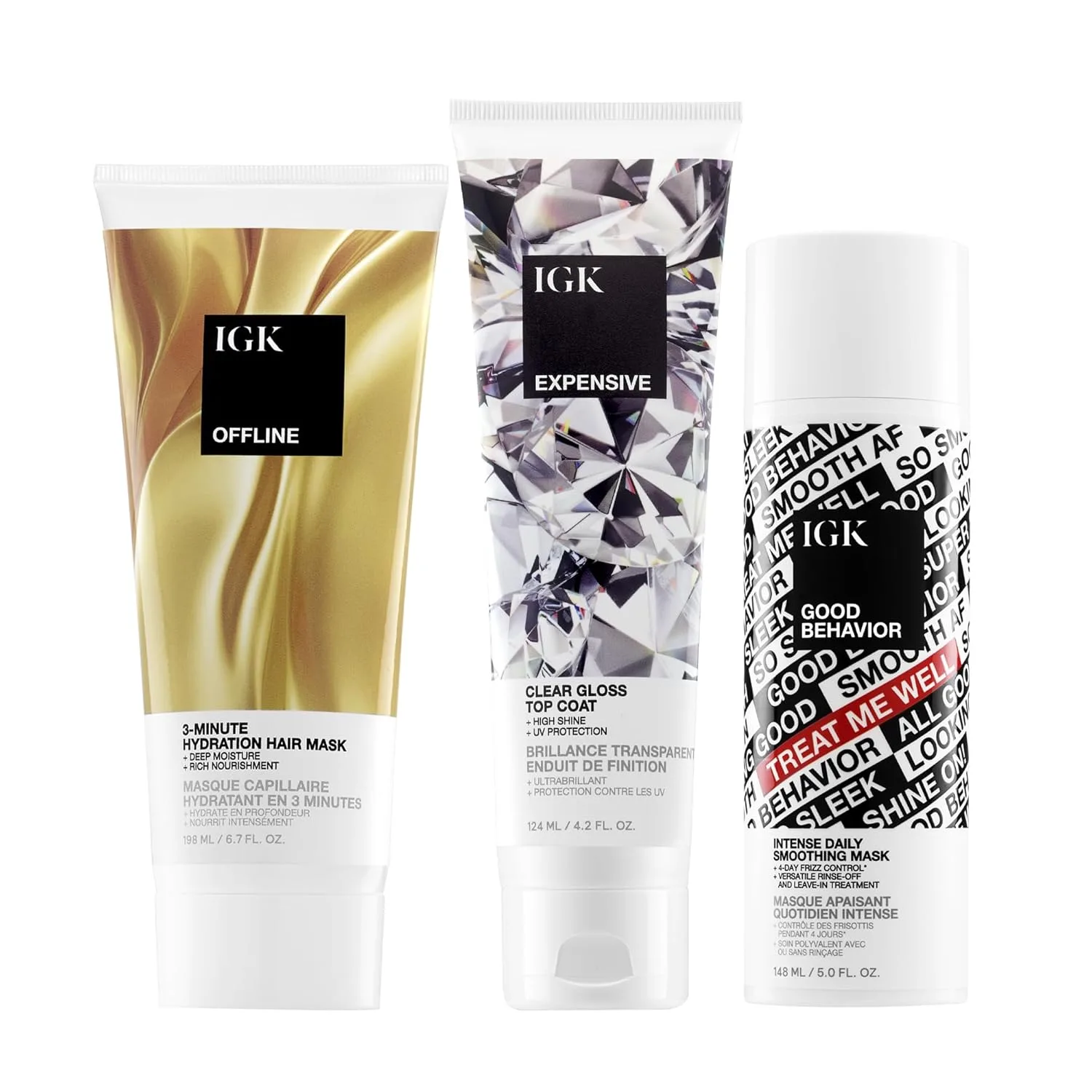 Маска для увлажнения IGK Offline + маска Good Behavior + блеск-глосс Expensive Shine - набор для восстановления, увлажнения и укладки волос