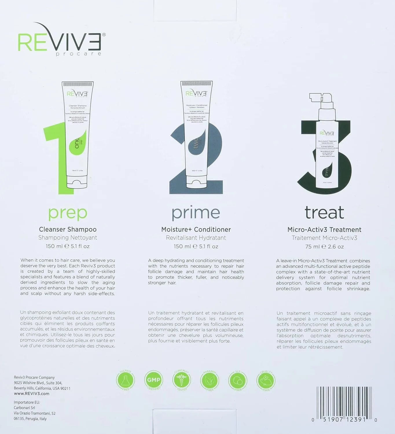 REVIV3 Procare 30-дневный пробный набор - 3-компонентная система для тонких и редеющих волос, без сульфатов и парабенов, шампунь и кондиционер несмываемого действия 674 мл (1 шт.), Olive — фото 3