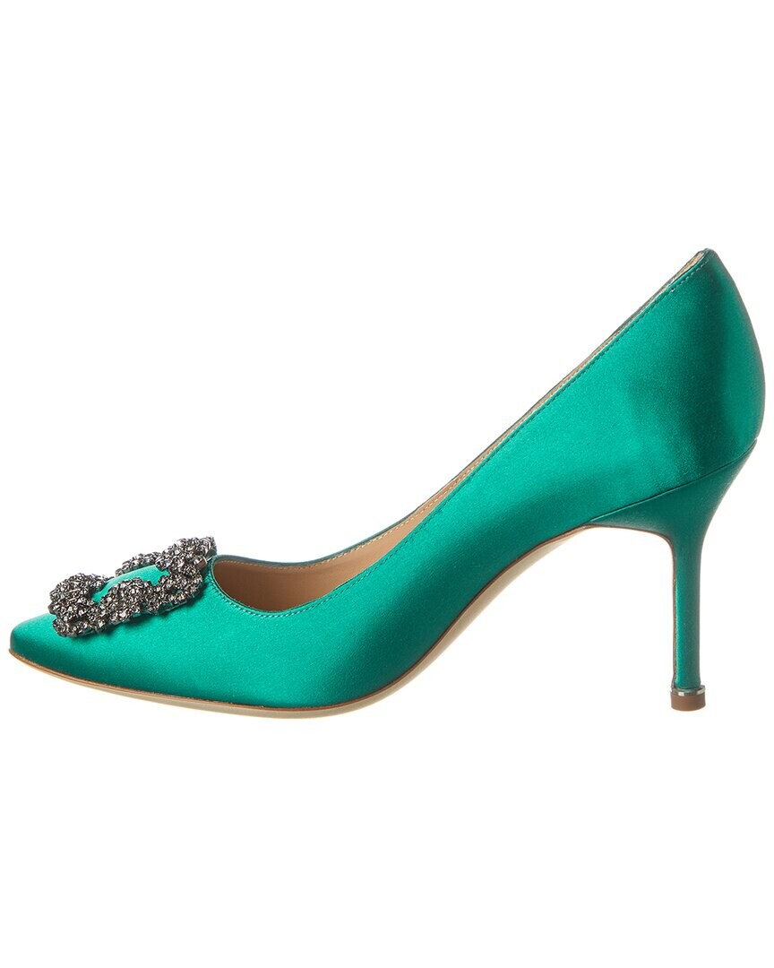 Атласные туфли Manolo Blahnik Hangisi 90, зеленый — фото 3