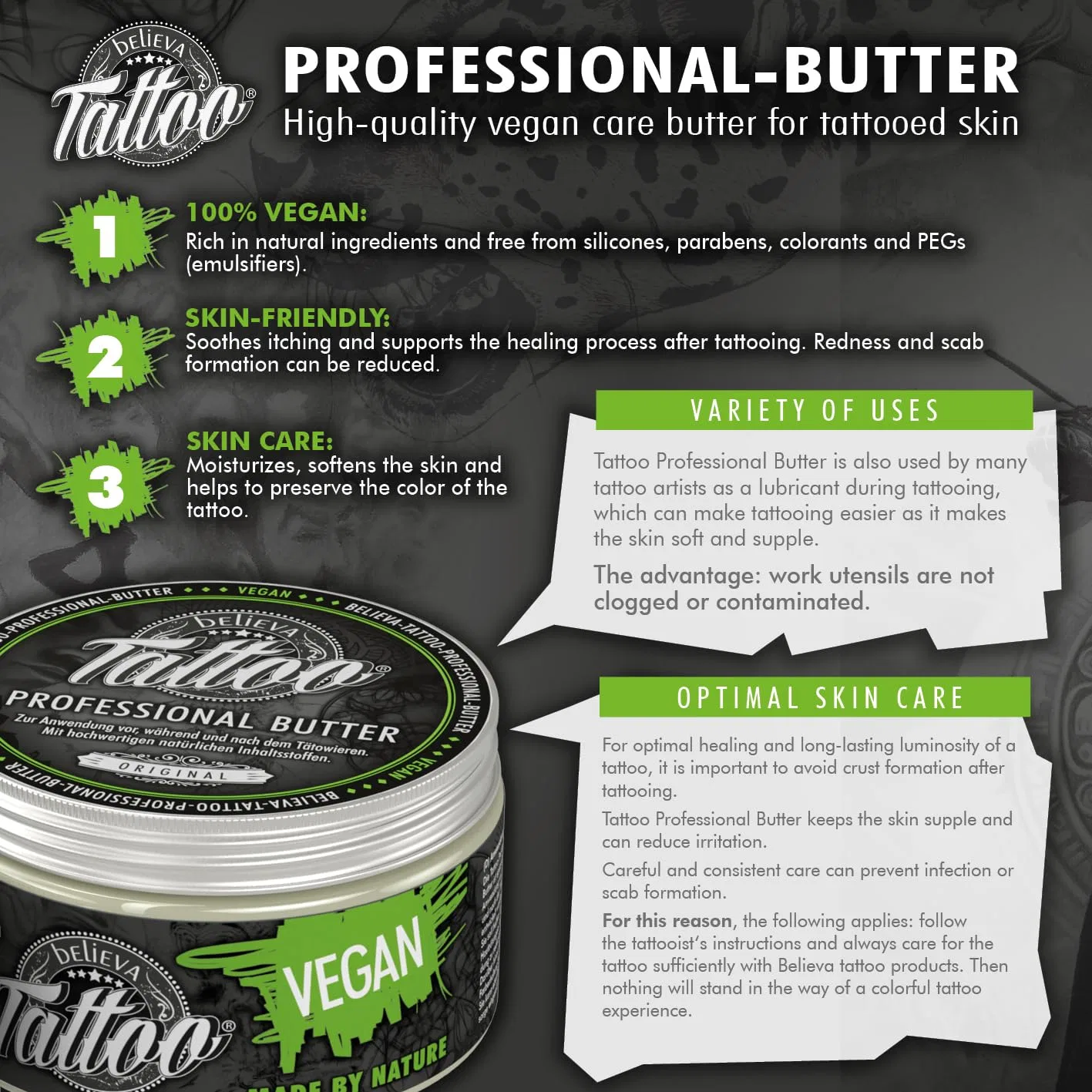 Веганское масло Believa Tattoo Butter для ухода за татуировками, 100 мл (2 шт.) Believa Tattoo — фото 2