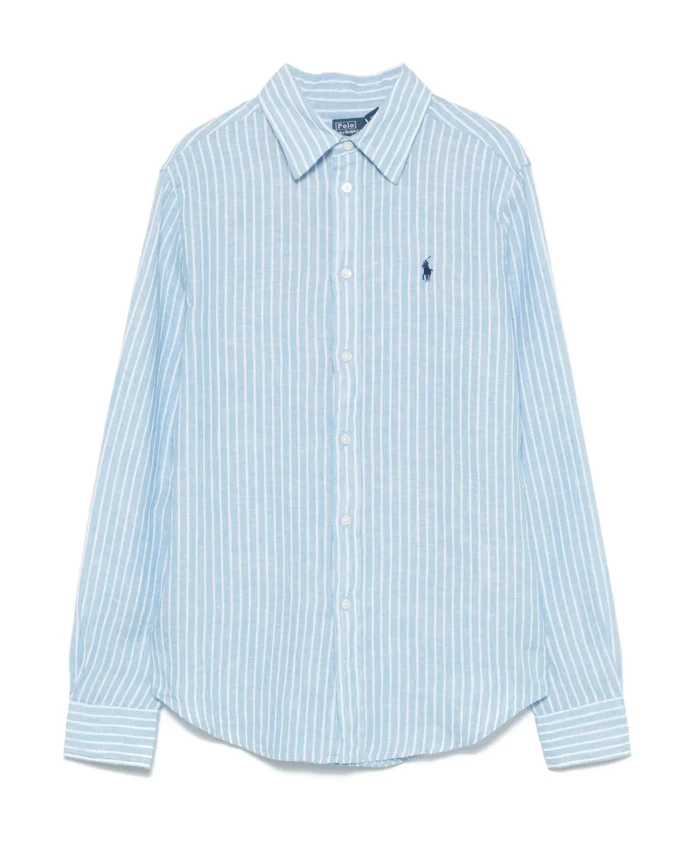 

Полосатая льняная рубашка Polo Ralph Lauren, синий