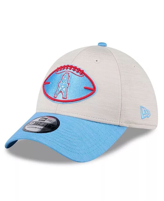 

Мужская кепка Stone/Light Blue Houston Oilers 2024 Sideline Gridiron Classics 39THIRTY Flex New Era