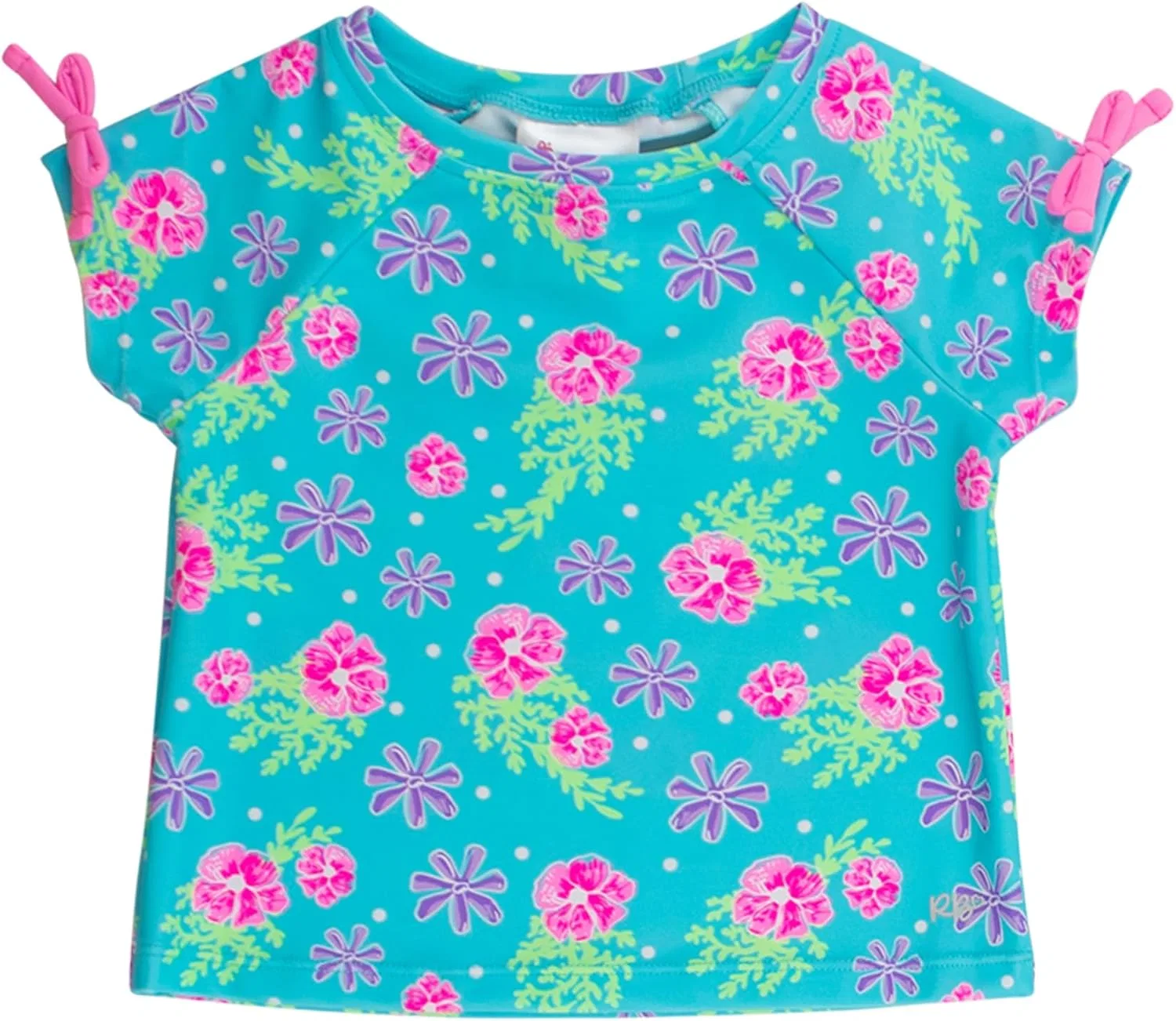 Детская футболка с бантом RuffleButts, Neon Happy Hibiscus