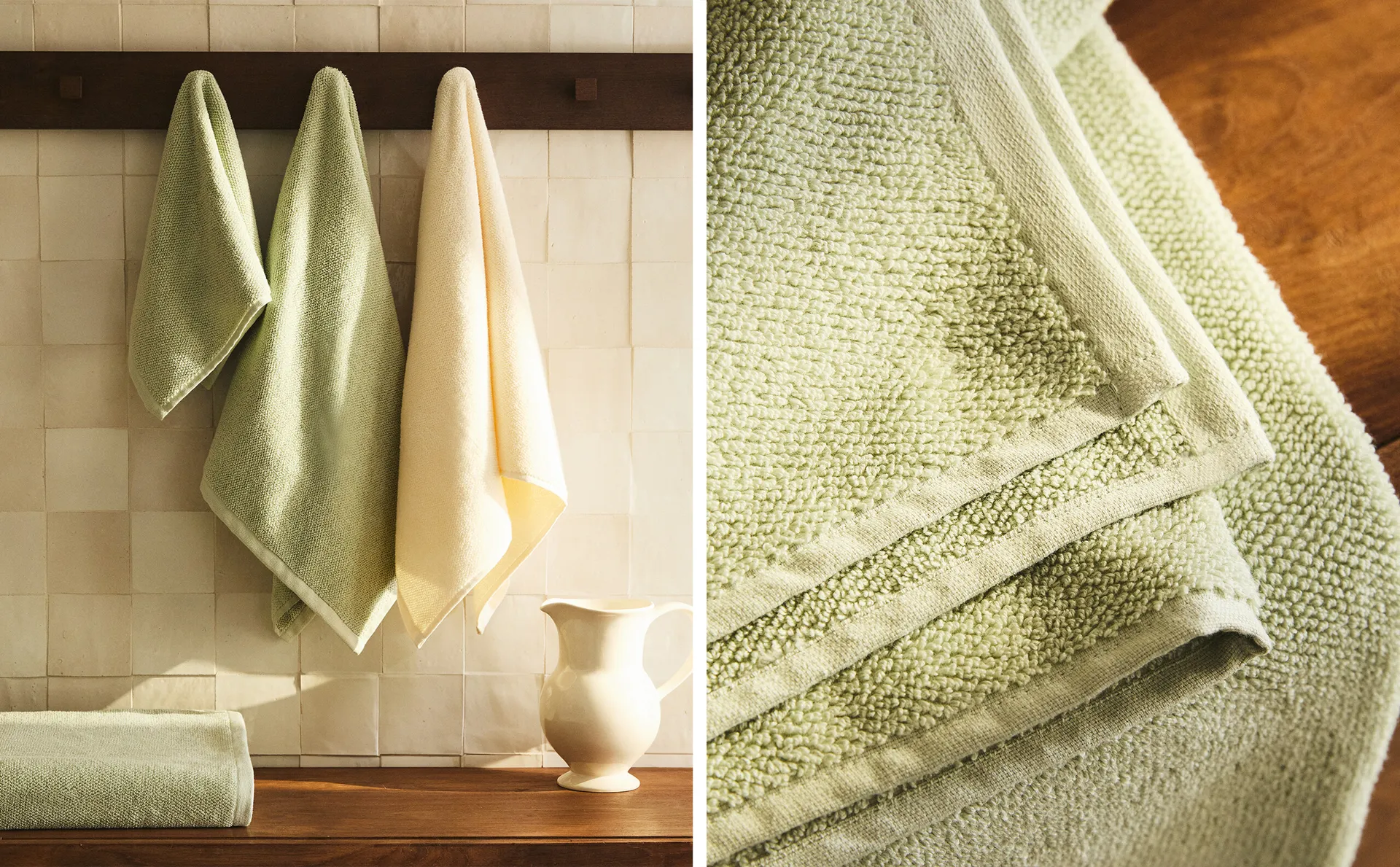 

Хлопковое банное полотенце с рисовой строчкой Zara Home, зеленый