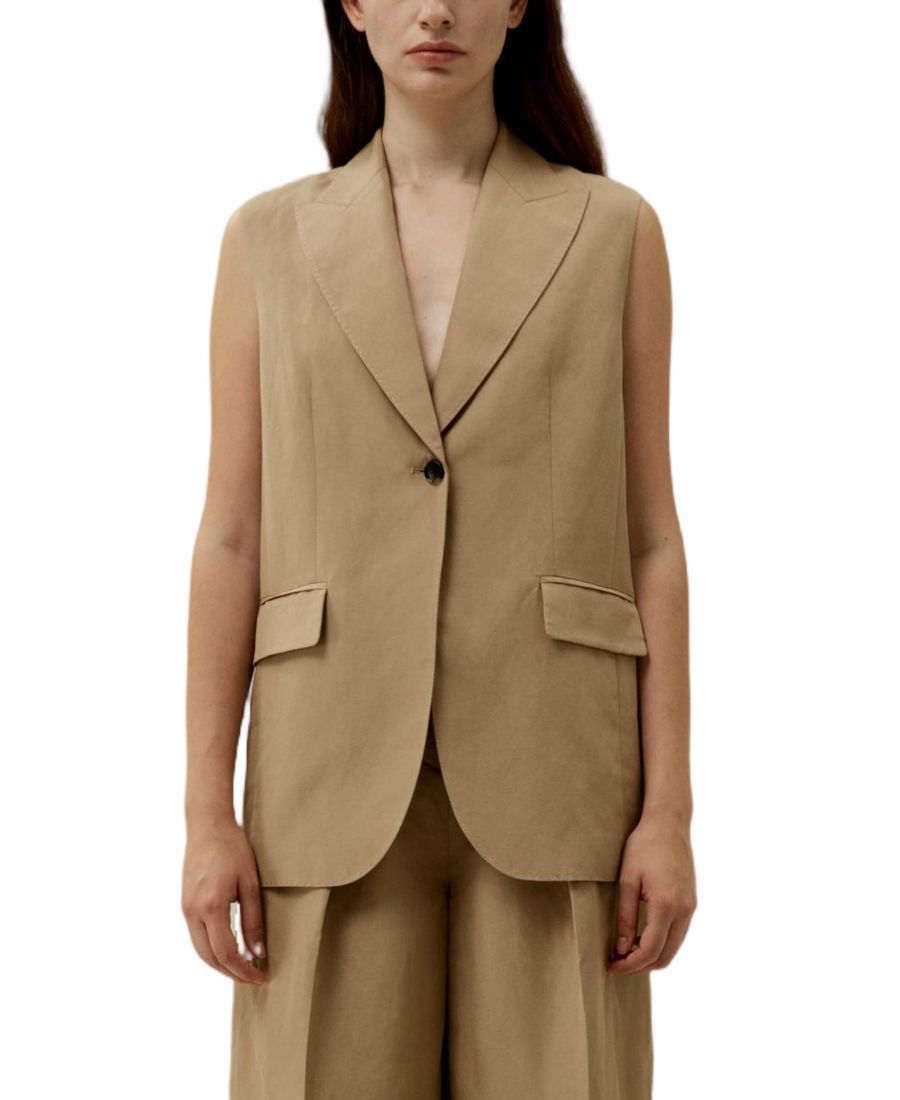 

Блейзер без рукавов с одной пуговицей и лацканами LILYSILK, Oak