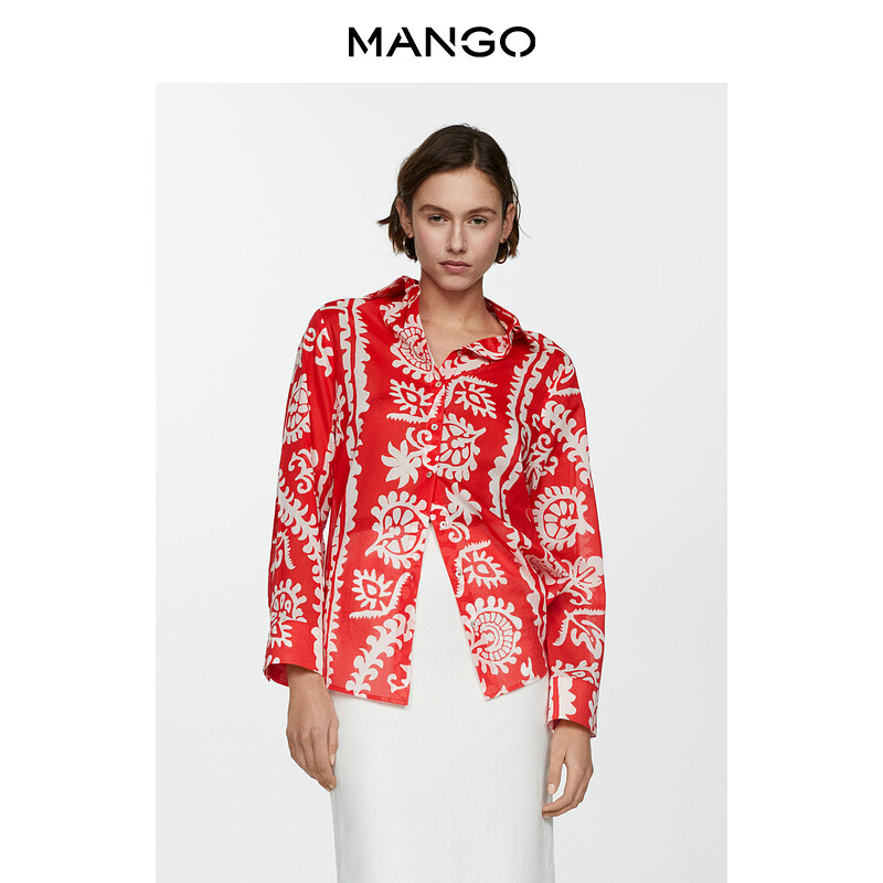

Рубашка женская Mango с принтом, красный