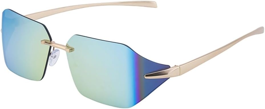 

Маленькие прямоугольные солнцезащитные очки без оправы для мужчин, винтажные солнцезащитные очки без оправы для панк-стиля, очки с защитой от УФ-излучения UV400 MTZJH, C4goldfilm