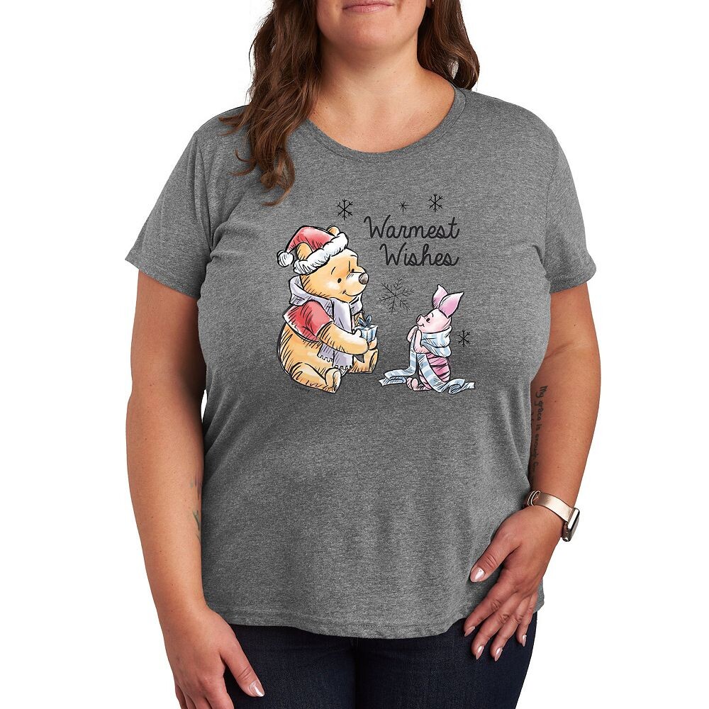 

Футболка Disney's Winnie The Pooh Piglet & Pooh Plus с рисунком «Самые теплые пожелания», цвет Heather Gray