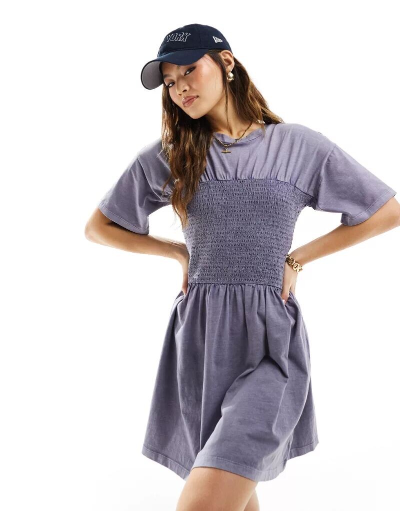 

Голубое платье-футболка с оборками на груди ASOS Design