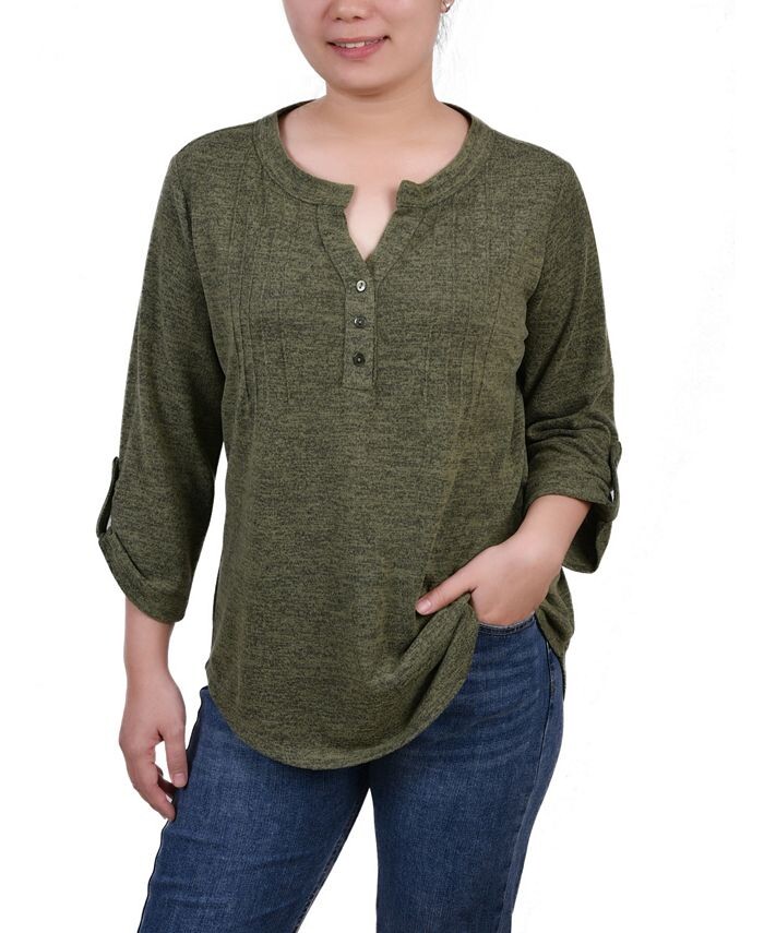 

Топ Petite с защипами на рукавах 3/4 NY Collection, цвет Olivine