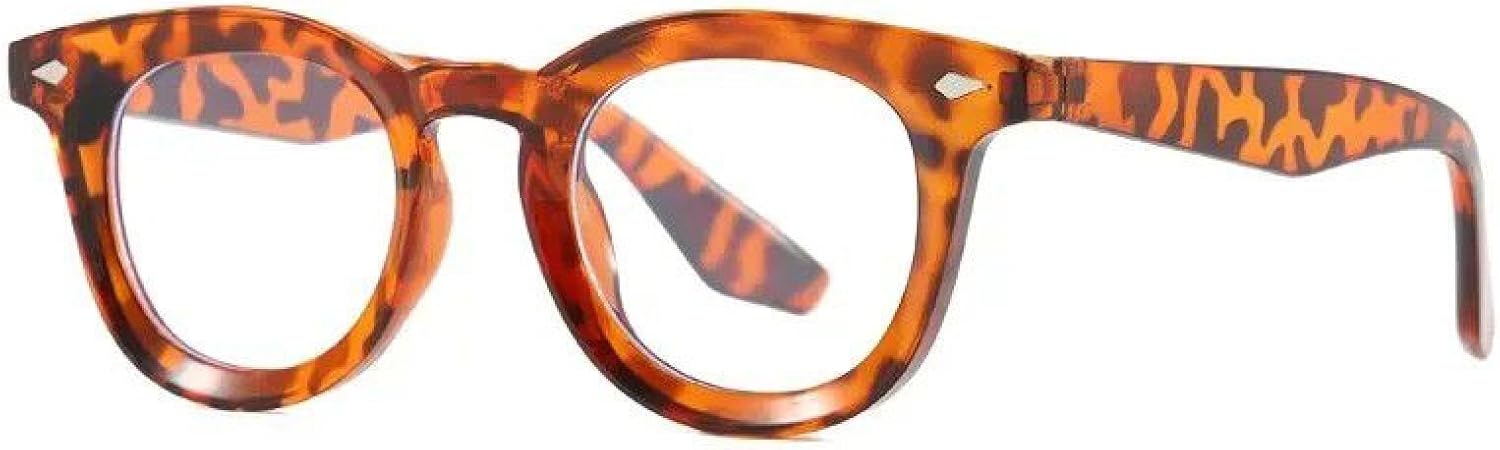 

Мужские солнцезащитные очки в стиле ретро с круглыми линзами, прозрачные линзы цвета океана, защита от УФ-излучения UV400, женские модные очки с заклепками TVTBBVV, Leopard Clear