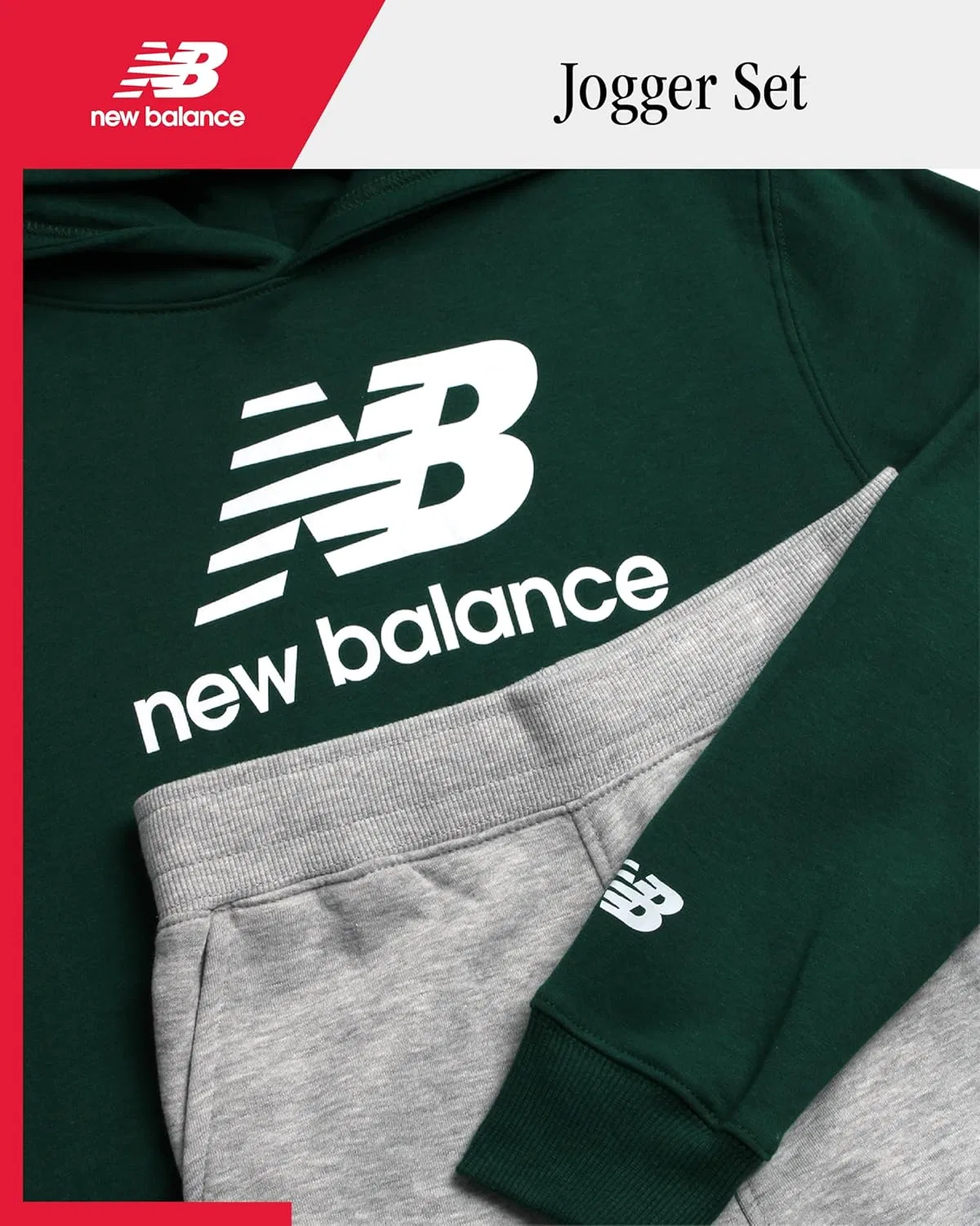 Детский спортивный костюм из флиса New Balance, 2 предмета, темно-зеленый серый — фото 2