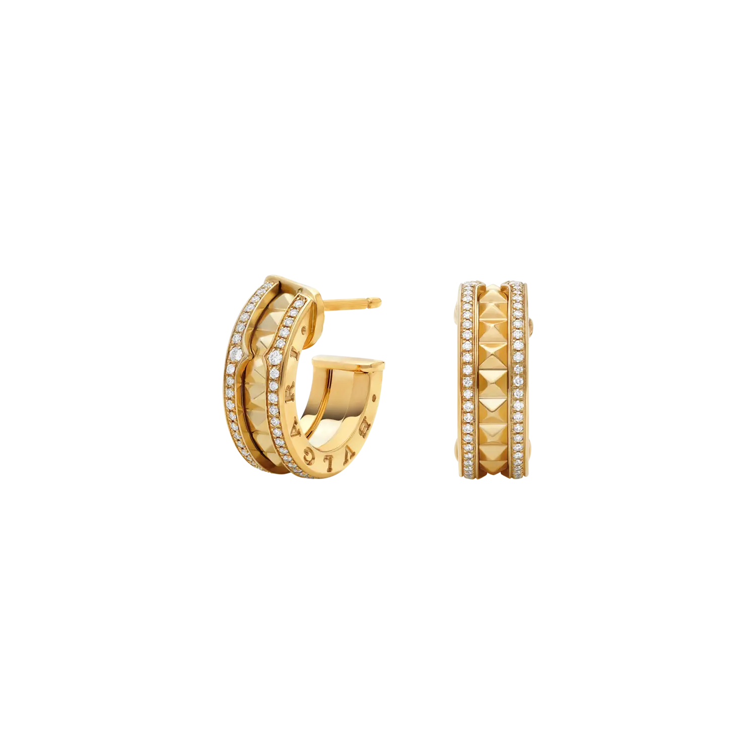 

Серьги b.zero1 rock из желтого золота 18 карат со спиральными заклепками и бриллиантовым паве по краям Bulgari