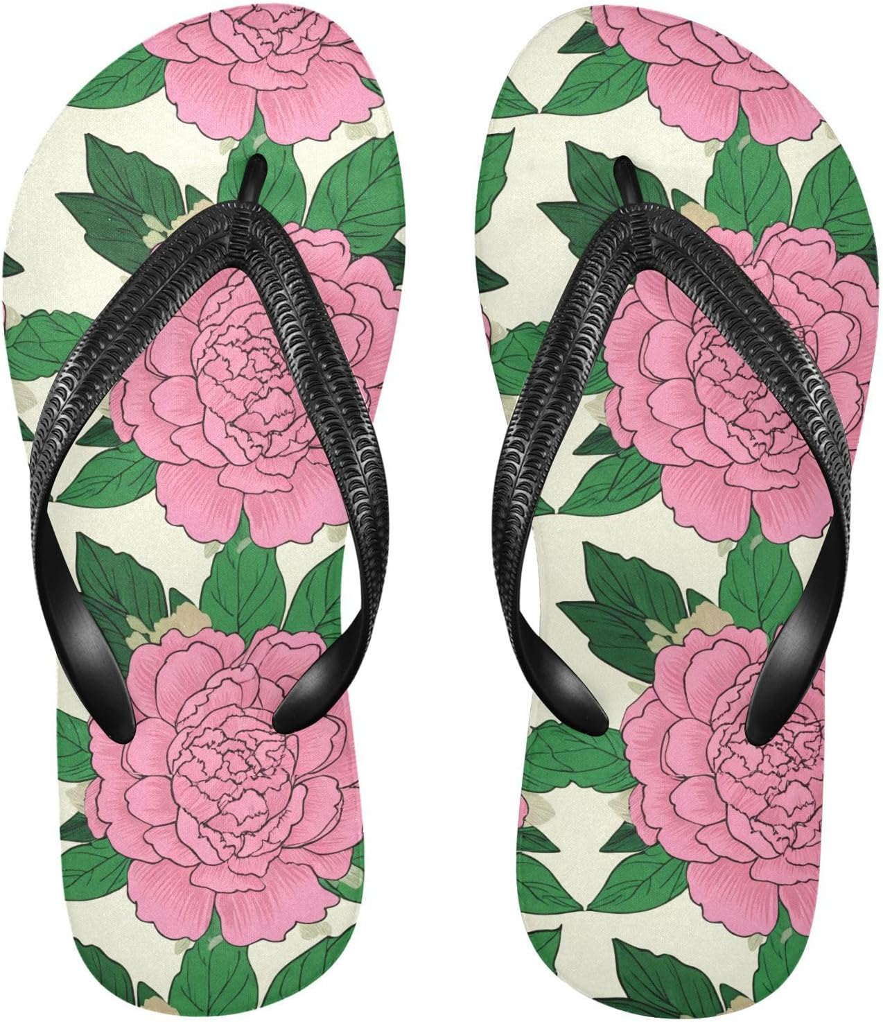 

Вьетнамки с цветочным рисунком пионов, бежевые, для пляжа и душа, резиновые, противоскользящие, летние тапочки для ходьбы, для мужчин и женщин Sinestour