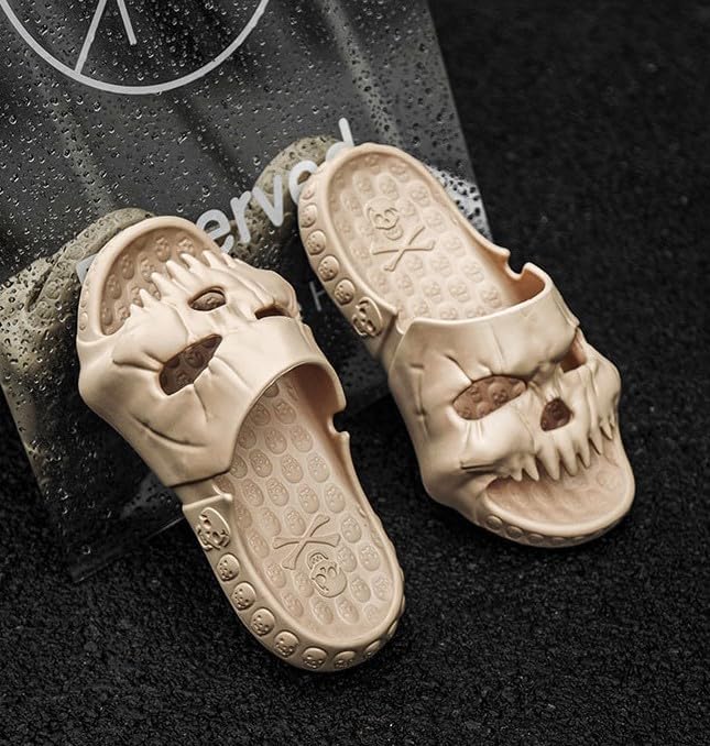 FSwinder Skull Ghost Slides, спортивные сандалии, противоскользящие облачные тапочки для мужчин и женщин, удобные домашние туфли с открытым носком, домашние туфли для открытого пальца, Хэллоуин Skull Slides, толстые мягкие туфли для душа, коричн... — фото 3