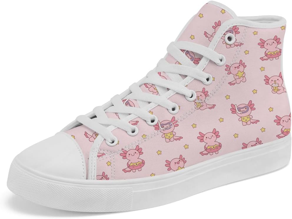 

Мужские и женские высокие кеды Axolotl, высокие тканевые кроссовки на шнуровке, повседневная обувь, подарок для мужчин и женщин Chebing, розовый