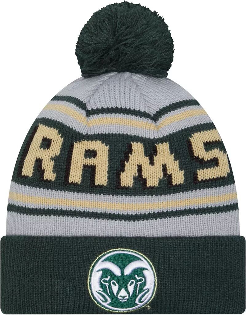 

Мужская зеленая шапка с помпоном и надписью New Era Colorado State Rams