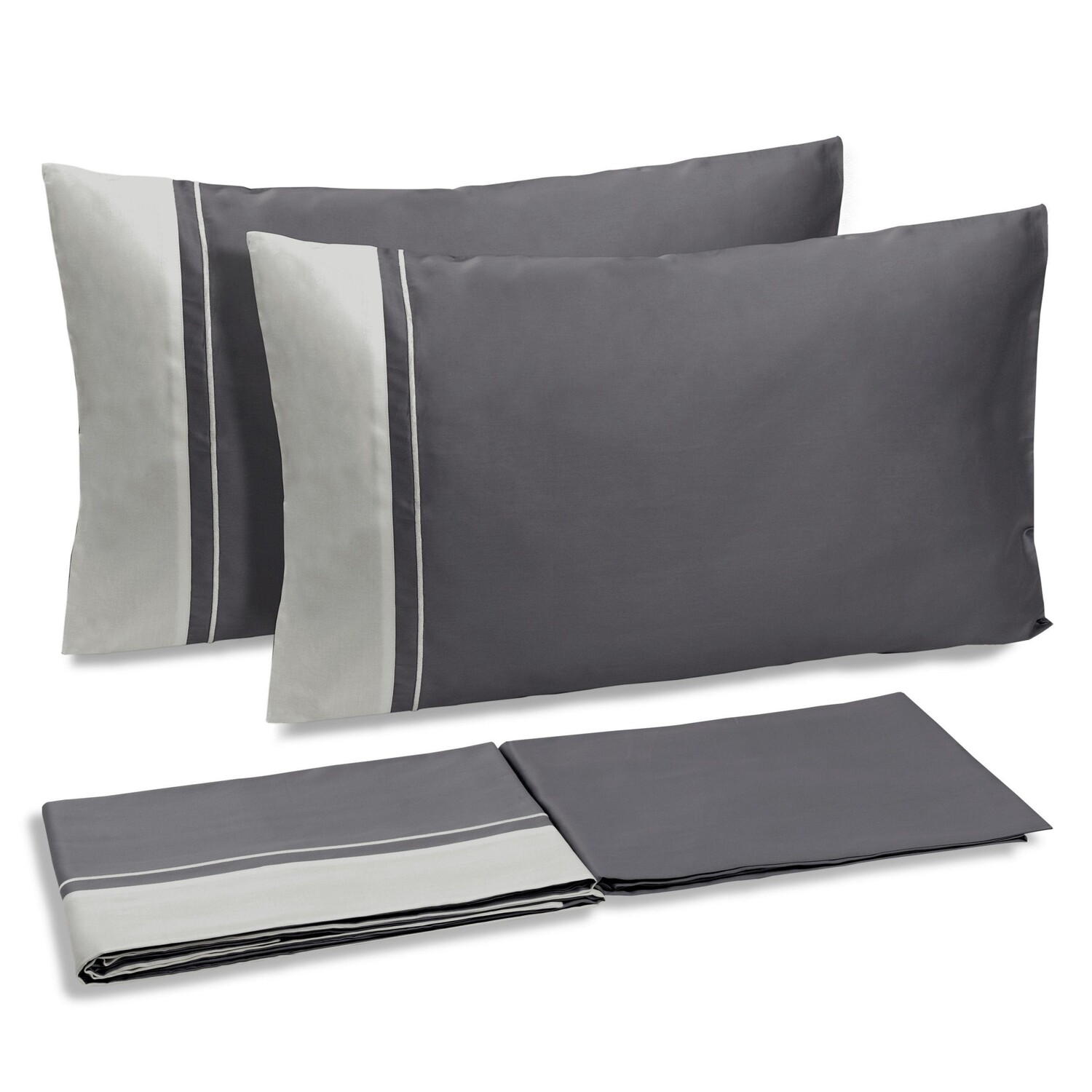 

Комплект постельного белья с простынью из хлопкового атласа с контрастными рюшами - Williamsburg Dea, свинец