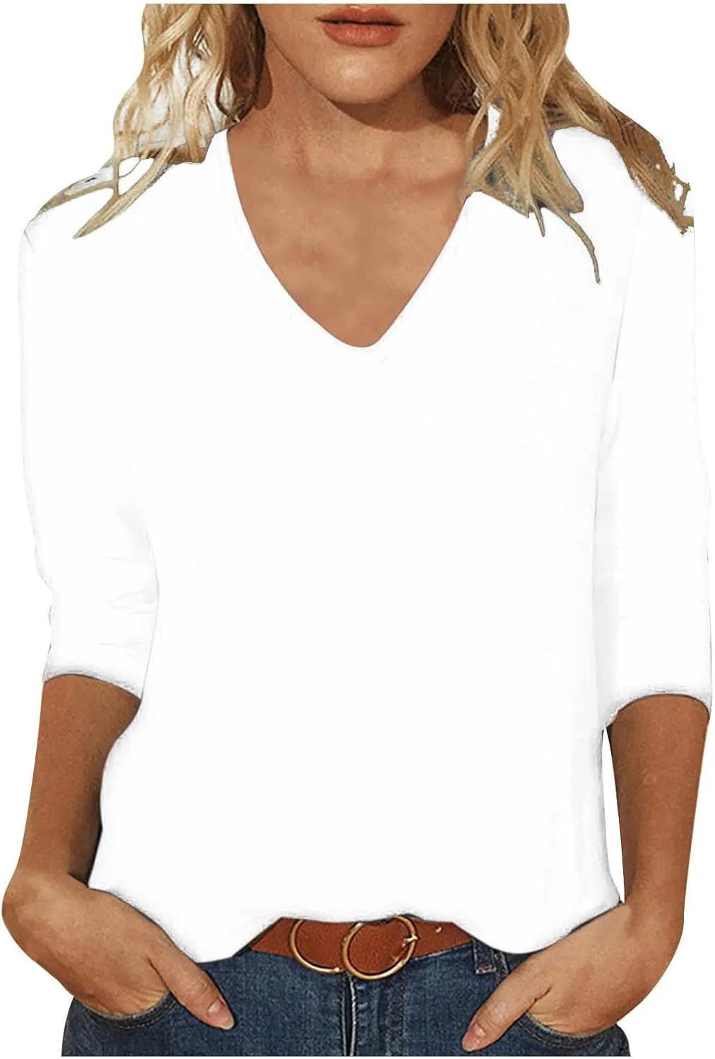 

Женская футболка с V-образным вырезом и рукавом 3/4 FZYLQY