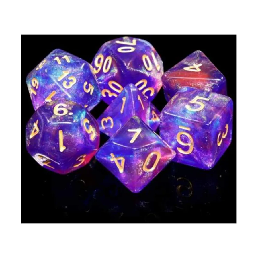 

Набор Poly — Синяя Чародейка с золотом (7), Dice Sets - Resin/Acrylic - Blue, Green, & Purple (Foam Brain Games)
