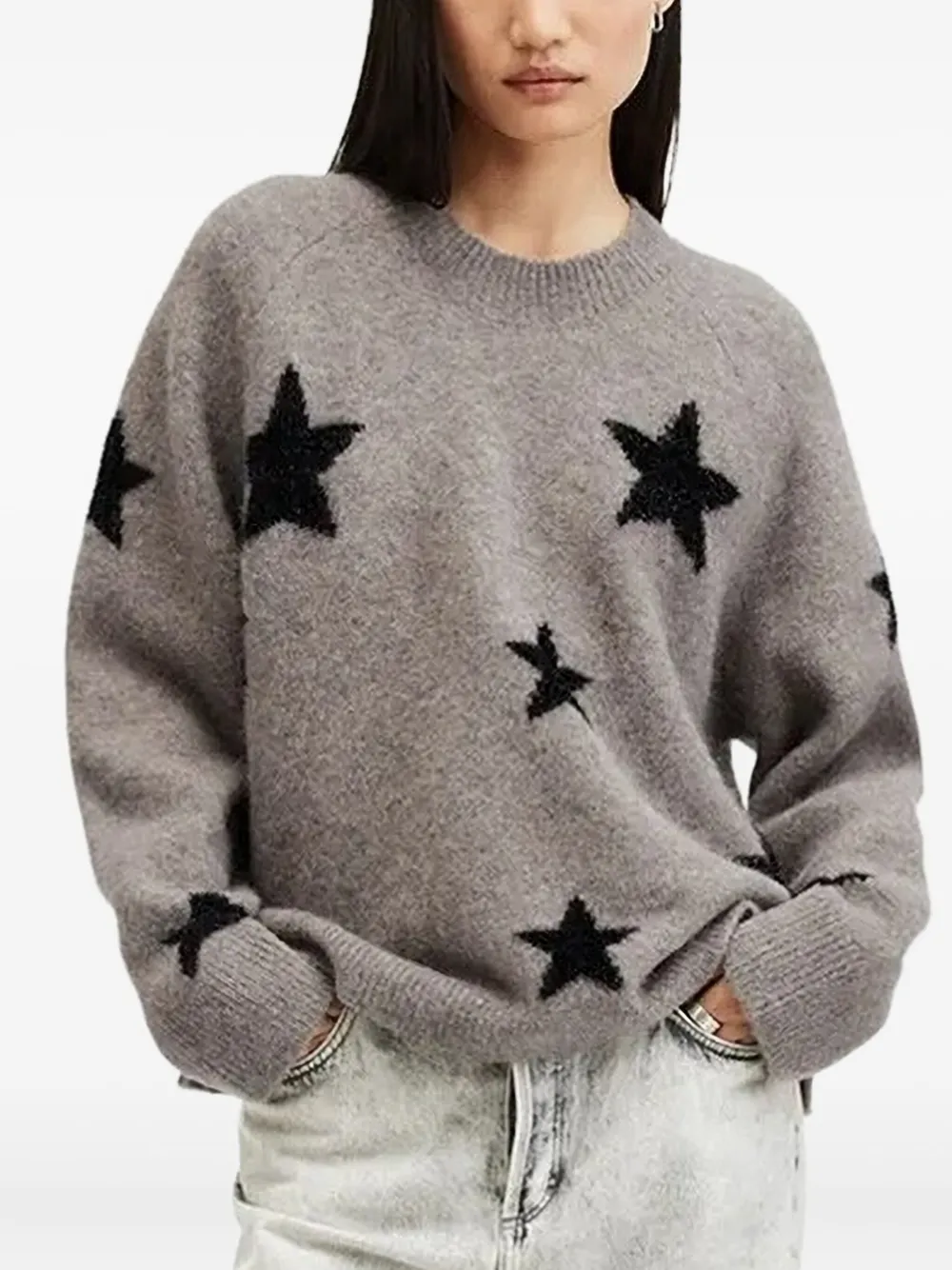 

Свитер с круглым вырезом, украшенный звездами AllSaints, коричневый